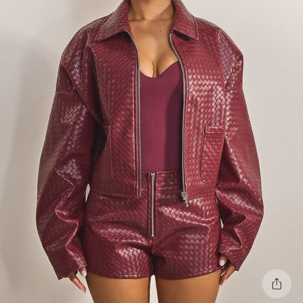 Elegant Maroon Leather Jacket for Women & Shorts